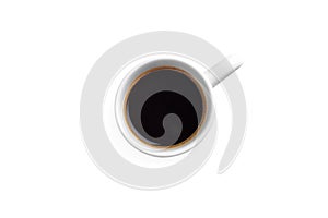 Cup of black coffee top view isolated