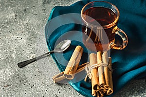 Cup of black tea with cinnamon and star anise