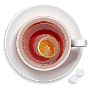 Cup of black tea with lemon and sugar