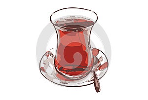 A cup of black tea on a white background.
