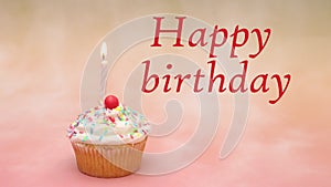 Cup cake with birthday candle and title Happy birthday appear - Stop motion