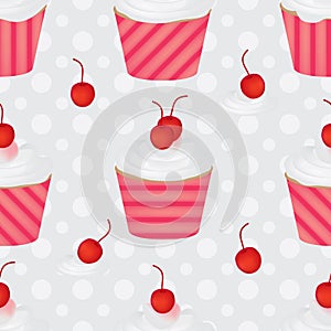 Cup cake cherry cream symmetry seamless pattern