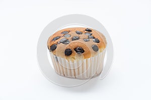 Cup cake chocolate chip on white background.