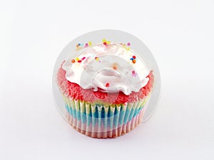 close up colorful cupcake isolated on white background