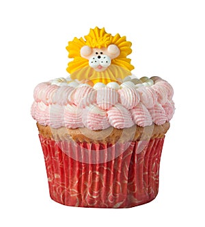 Cup Cake with Lion isolated on white