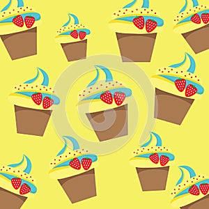 Cup Cake Pattern on Yellow Background Vector