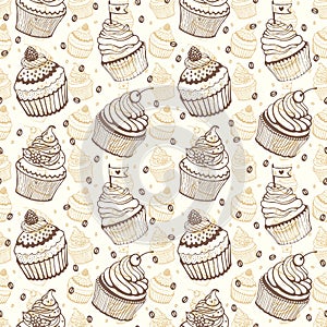 Cup cake seamless hand drawn pattern