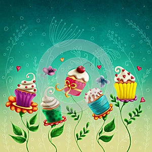 Cup cakes flowers
