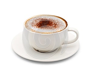 Cup of cappuccino coffee isolated on white background with clipping path