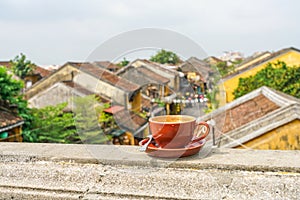 Cup of Cappuccino on Rooftop in Hoi An