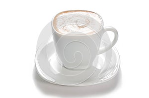Cup of capuchino coffee on white background