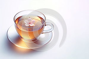 A cup of cherry blossom tea. Space for text.