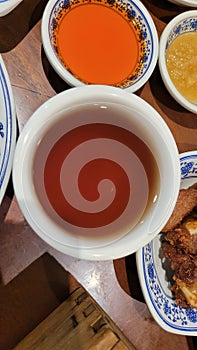 Cup of Chinese Green Tea with Sauce Variety