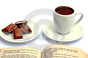 Cup, chocolate, book