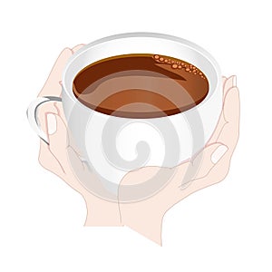 Cup of cofee in two hands drawn sketch art design elements colorful hand stock vector illustration