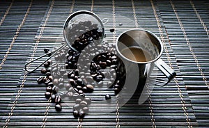 Cup of coffe with coffee beans