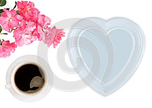 Cup of coffe, rose, heart. Mother`s day