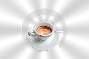 Cup of coffee on abstract silver background.