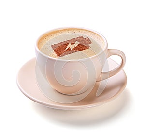 Cup of coffee with battery energy on foam. Coffee gives energy and cheerfulness photo