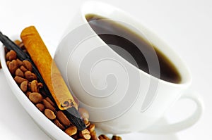 Cup and coffee beans