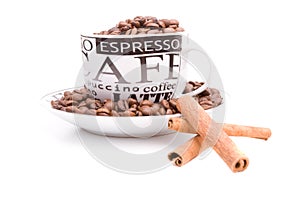 Cup and coffee beans