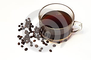 Cup of coffee and beans