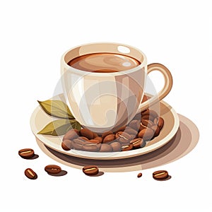 a cup of coffee and beans on a saucer