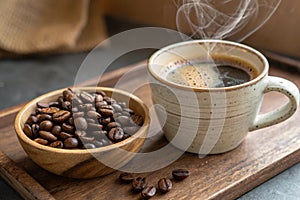 Cup of coffee and coffee-beans