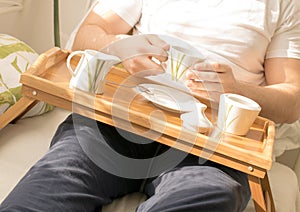 Cup of coffee in bed.