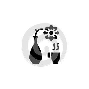 Cup of coffee black icon concept. Cup of coffee flat vector symbol, sign, illustration.