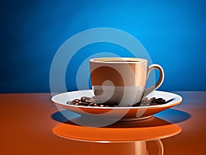 cup of coffee on a blue-orange background. World coffee day concept