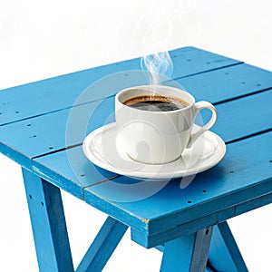 Cup of coffee on a blue table isolated on transparent background