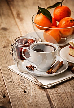 Cup coffee breakfast rustic style