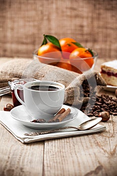 Cup coffee breakfast rustic style