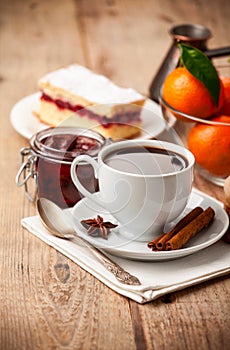 Cup coffee breakfast rustic style