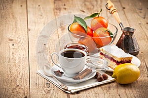 Cup coffee breakfast rustic style