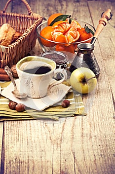 Cup coffee breakfast rustic style