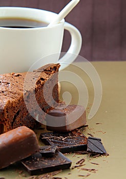 Cup of coffee and chocolate cake