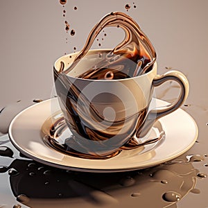 a cup of coffee with chocolate splashing into it