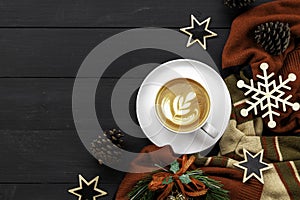 Cup of coffee with christmas decorations