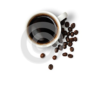 Cup of coffee and coffee-beans