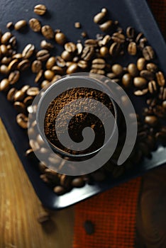 Cup of Coffee and coffee beans