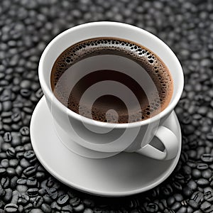 Cup of coffee on coffee beans AI illustration