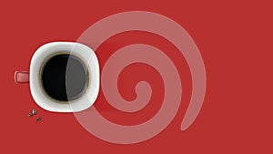 Cup of coffee with coffee beans on color background.Modern style. creative photography. copy space