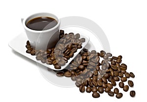 Cup of coffee with coffee grain