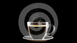 A cup of coffee containing steamy steam on a black background. Generative AI