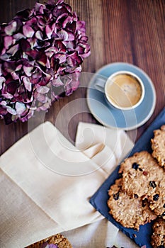 Cup of coffee and cookies.