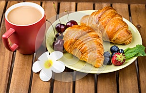 Cup of coffee and croissants