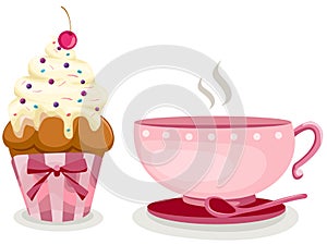 Cup of coffee and cute cup cake