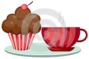 Cup of coffee and cute cup cake
